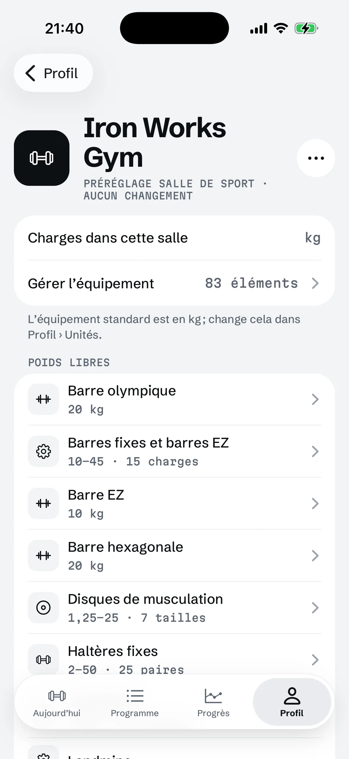L’écran Salle de RIGOR : une salle commerciale avec les charges dont elle dispose.