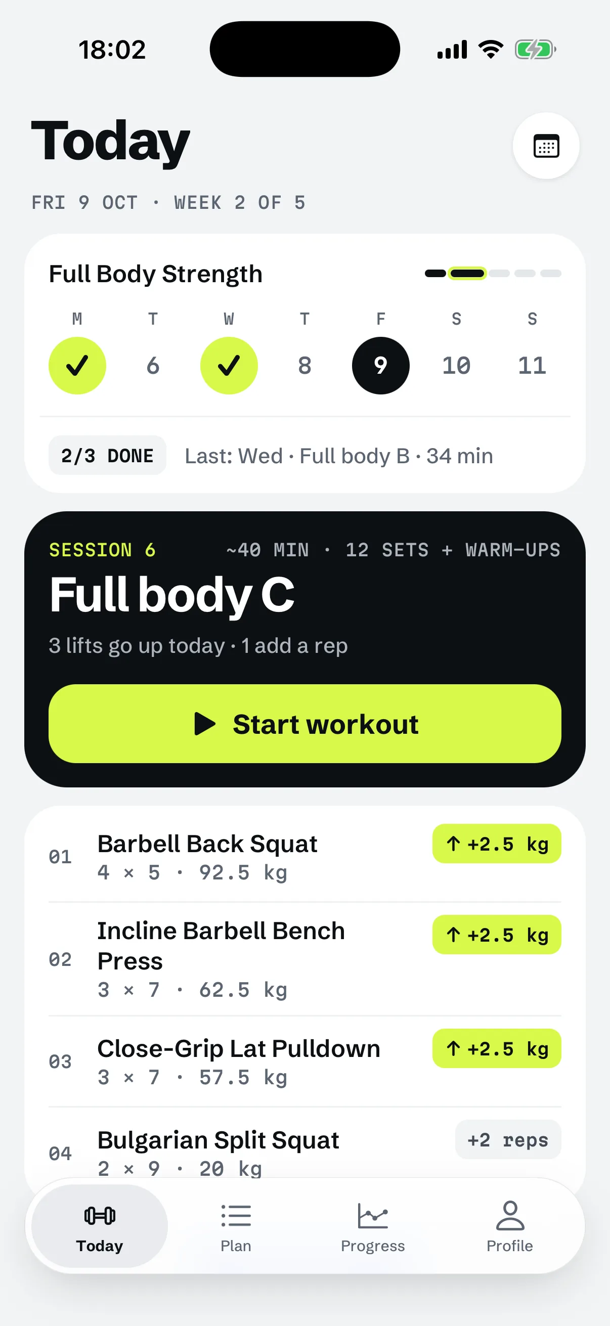 Hevy on white with the words Log first, RIGOR on Volt with Plan first, beside RIGOR's Today screen with the day's workout and a target for every lift