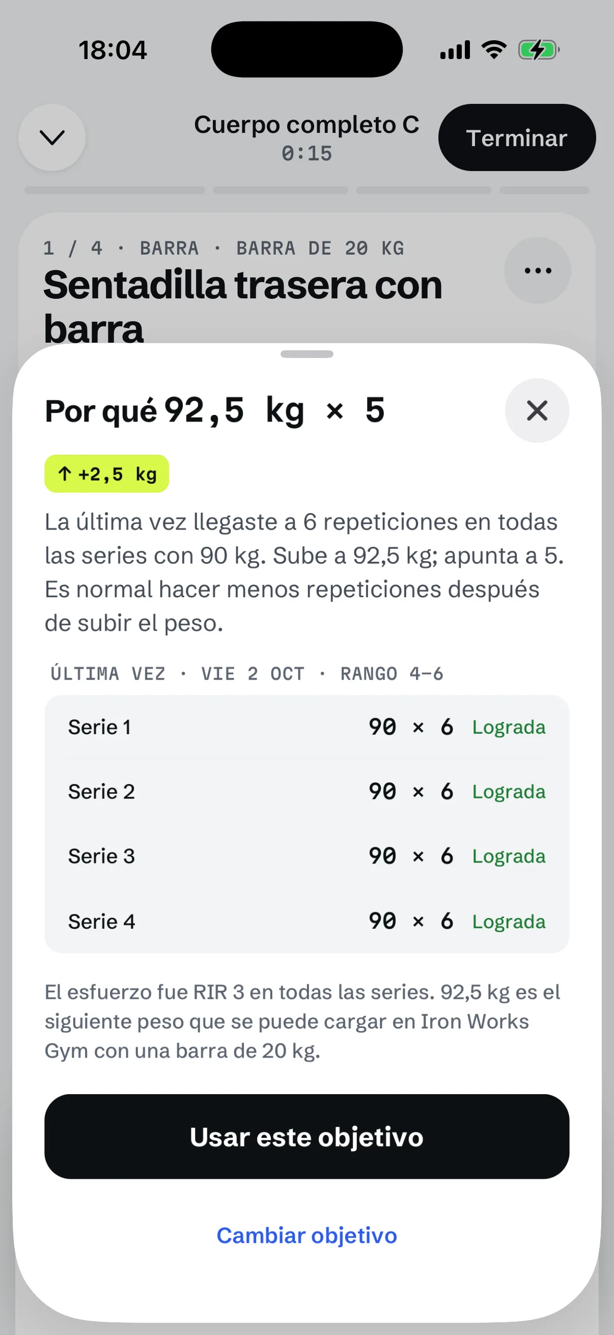 La hoja Por qué de RIGOR: el resultado de la última vez y la regla que fijó el objetivo de hoy.
